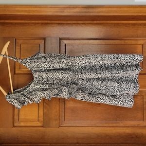 Asymmetrical strap ruffle animal print dress